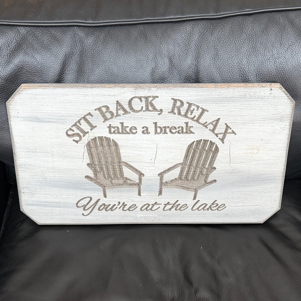 Rustic Lake-Themed Weathered carved Wooden Sign